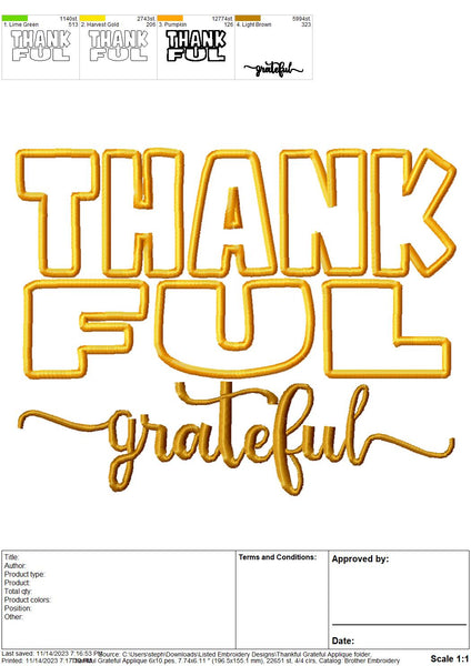 Thankful Grateful Applique 4 Sizes A Z Blanks and Designs