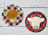 Highland Cow Macrame Love You Ornament