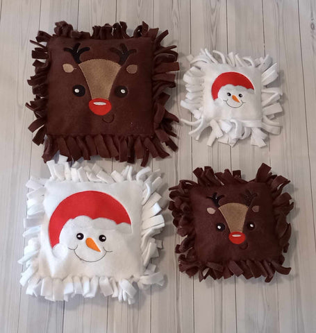 $5 Friday Snowman and Reindeer Tie Pillow Duo 1215