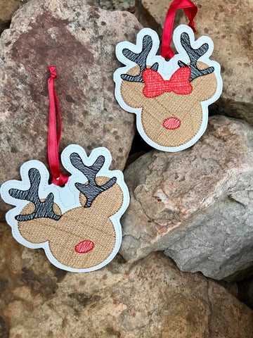 Reindeer Boy and Girl Mouse Ornament