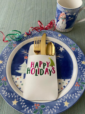 Happy Holidays Silverware Holder
