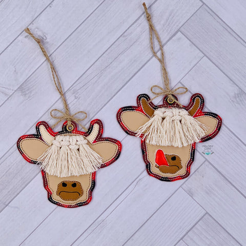 Highland Cow Macrame Ornament Duo
