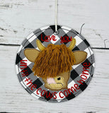 Highland Cow Macrame Love You Ornament