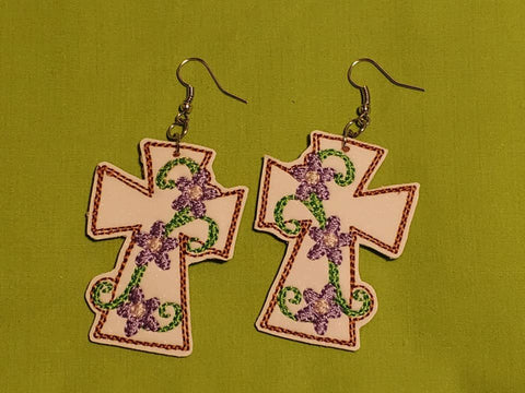 Cross Earring with Flower Accent