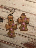 Cross with Flower Accent Key Fob