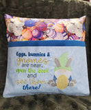Eggs, bunnies and gnome boy Reading Pillow