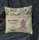 Eggs, bunnies and gnome girl Reading Pillow