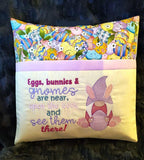 Eggs, bunnies and gnome girl Reading Pillow